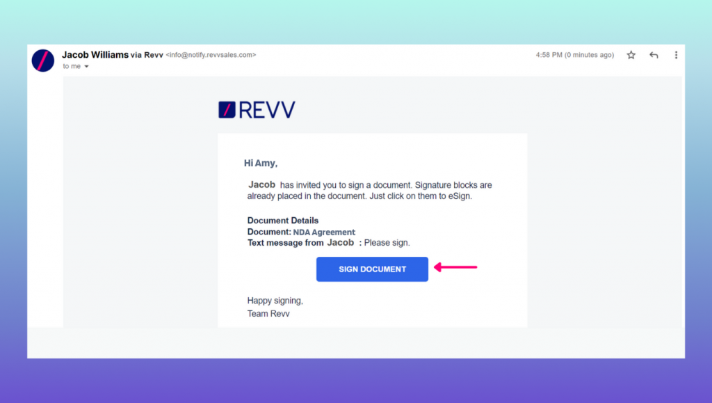 Revv sends email notifications to sign the document