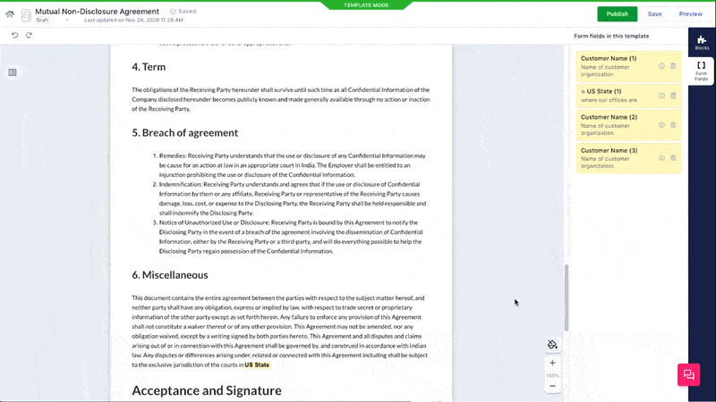 How to create clause based form fields in a template?