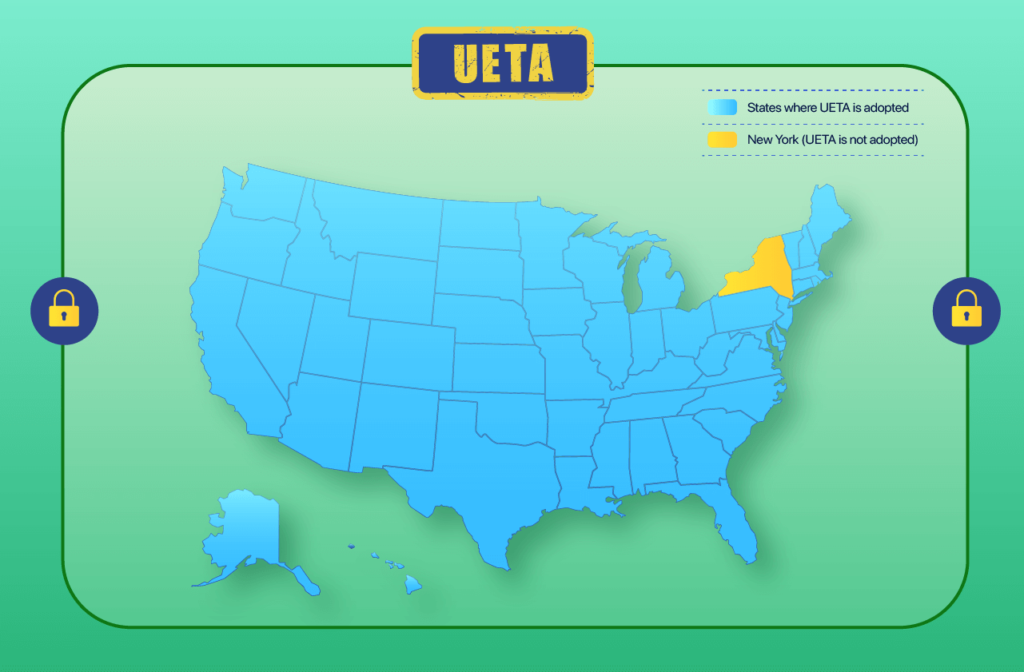 The UETA Act is a state law in the US that gives legal recognition to e-signatures for commercial and government transactions.