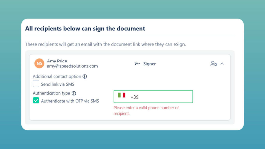 Revv’s electronic signature solution offers SMS-OTP-based authentication of signers. 