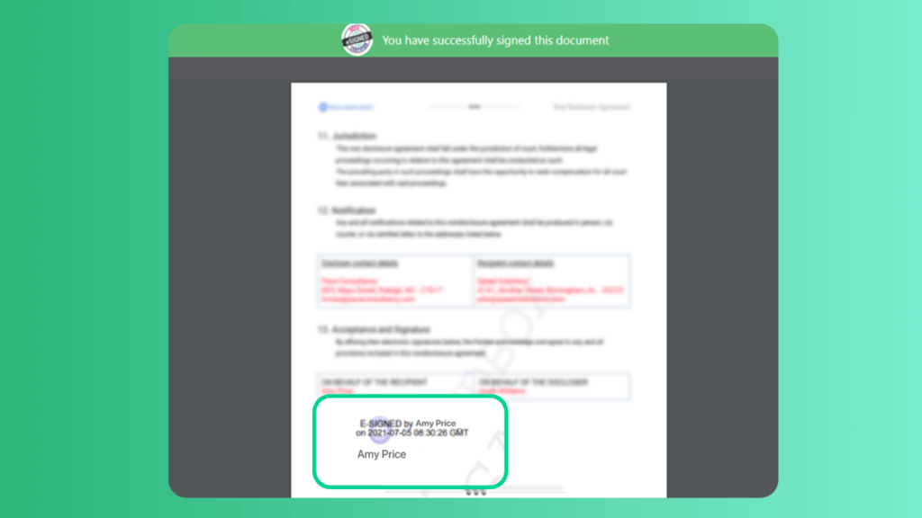 Revv adds eSignatures of the signers along with the date and time stamps on all the documents signed online.
