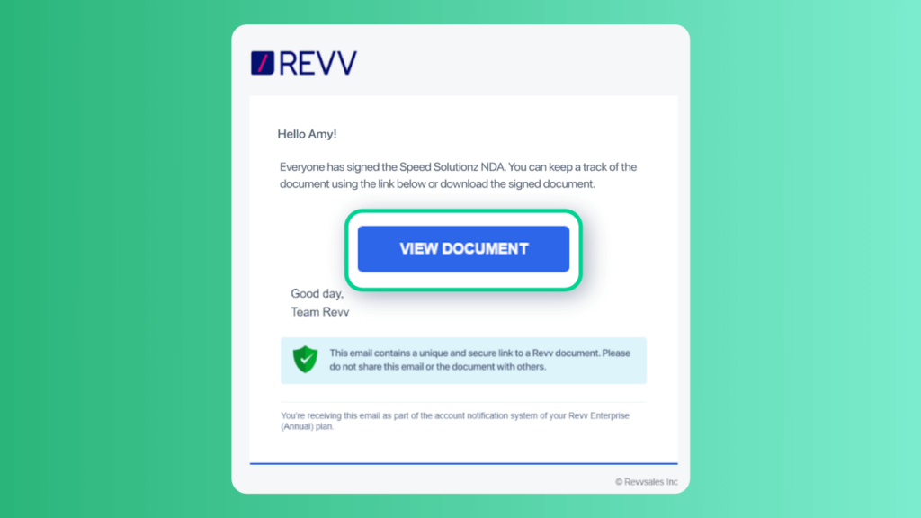 Revv emails a copy of an electronically signed document to the recipients.