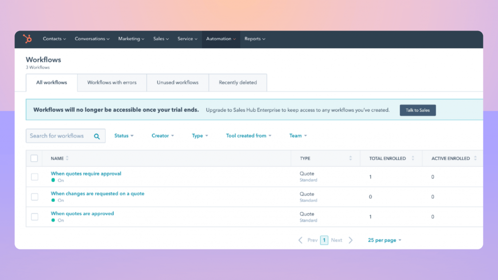 Quote approval workflows of HubSpot CPQ (part of HubSpot CRM)