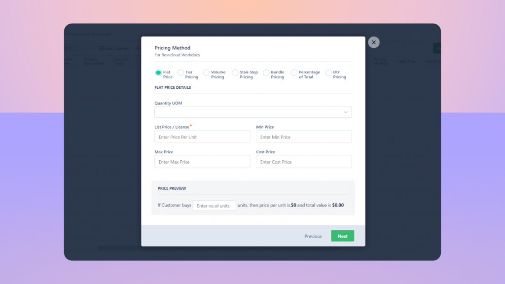 Revv’s CPQ features provide seven types of pricing calculations to enable sales teams to simplify the pricing calculations