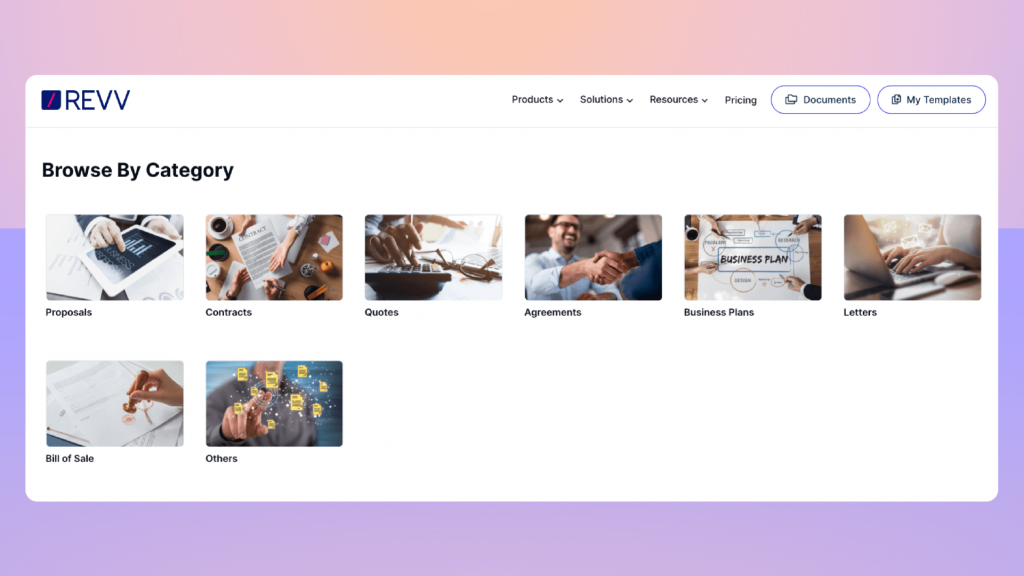 Revv provides 1000+ business templates to create winning proposals, quotes, agreements, and contracts