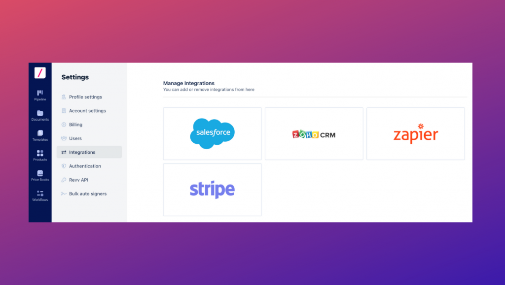 Integrate Revv with business platforms to create seamless document workflows and esign documents like a pro.