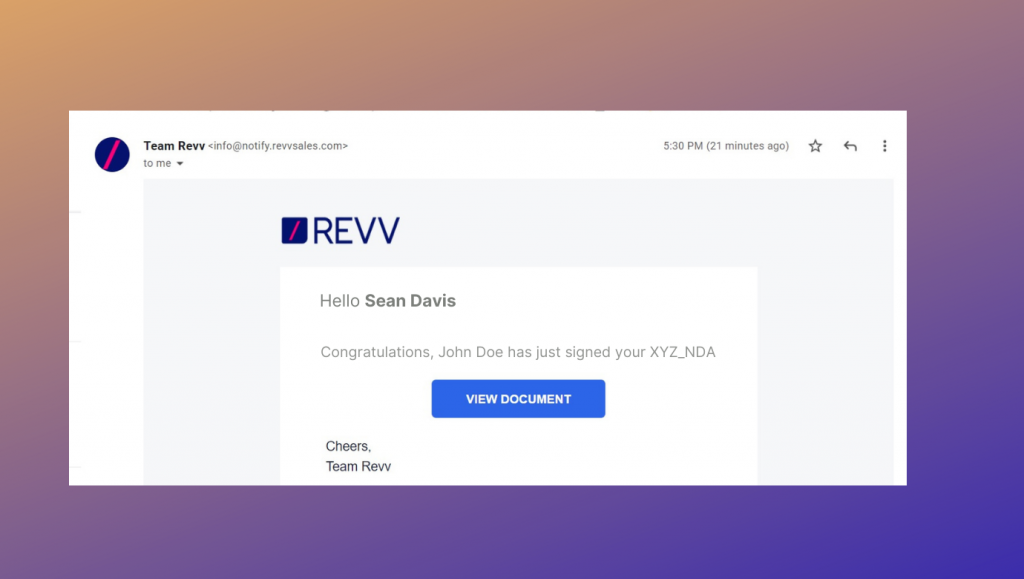 Revv notifies senders about the completion of eSigning