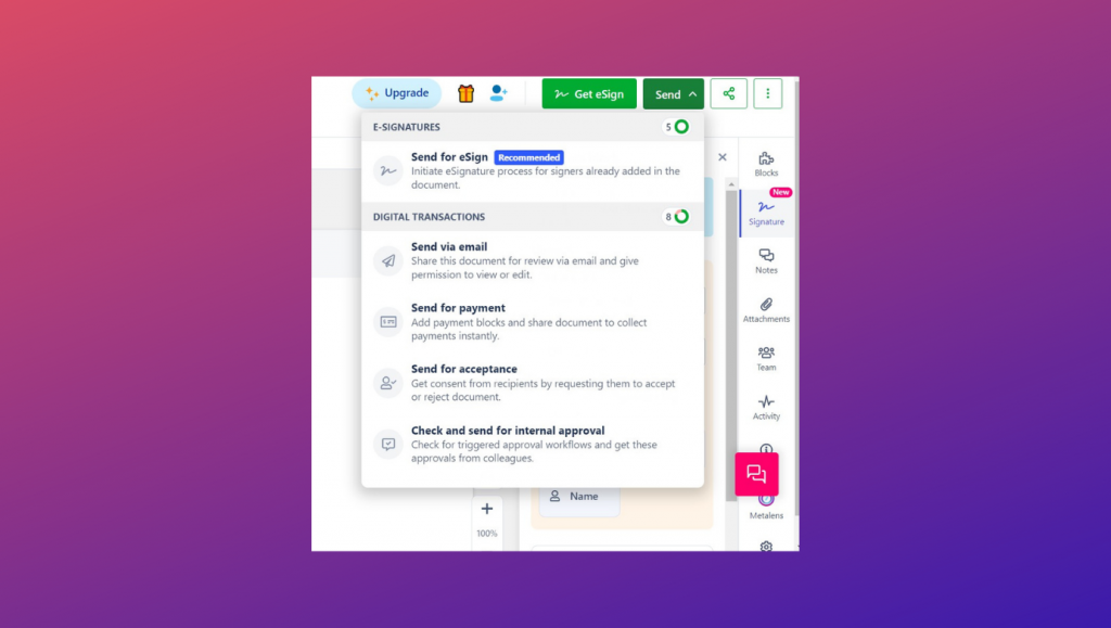 Finish signing process online when sign notification is received in email