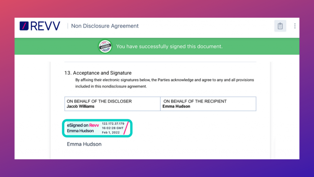 eSignature complete with IP address and respective date & time stamps