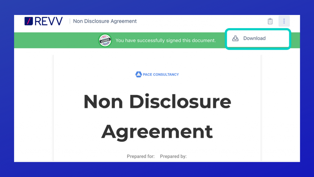 Revv offers signers to download and store the signed electronic document.