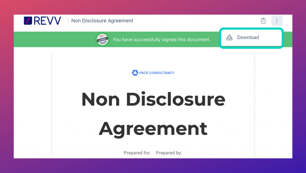 Revv is an electronic signature solution that provides free electronic and legally binding signatures. Customers can download files anytime
