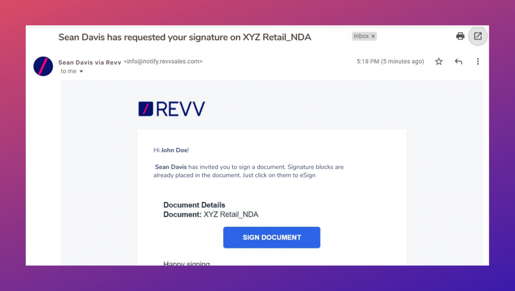 Clients are notified about e signatures via emails