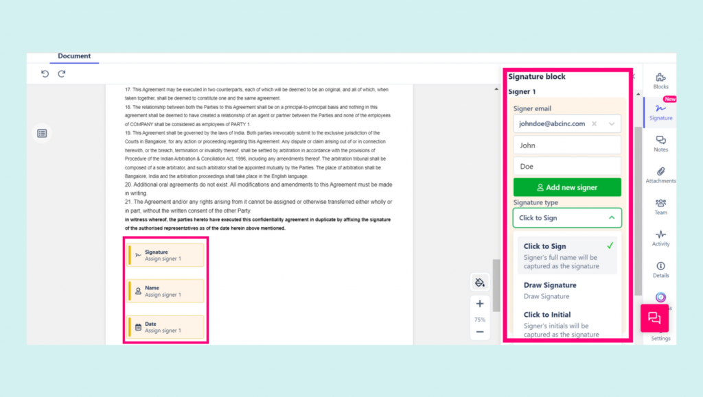 Customers can review documents and contract for free and sign off from anywhere from any device