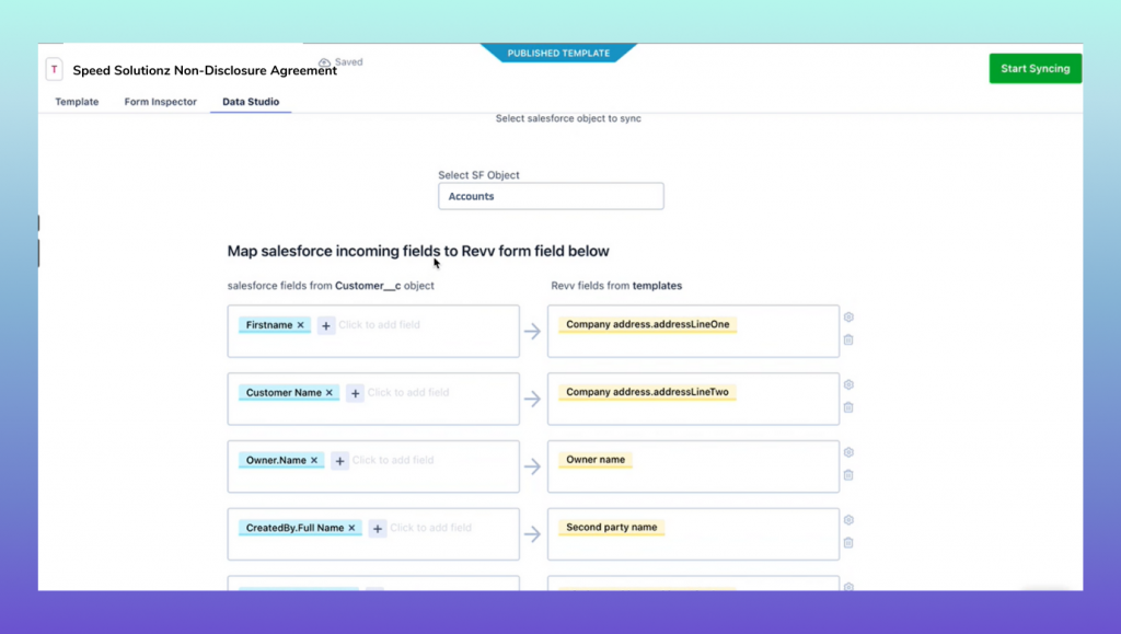 Steamline your NDA process by mapping data between your business apps and Revv.