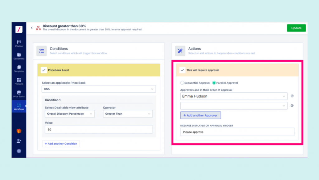 Contracts can be sent for approval to team with workflow automation
