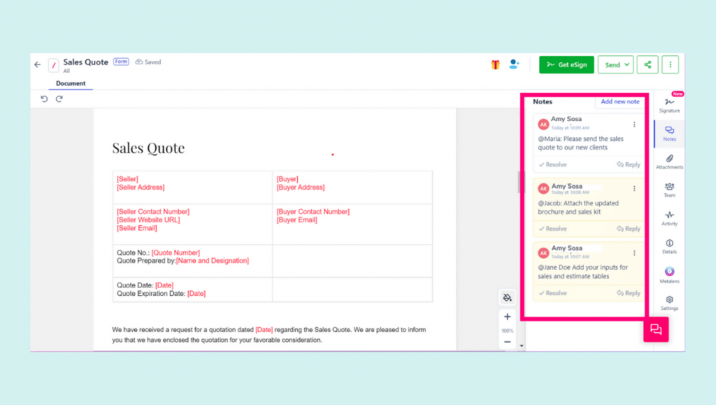 After contract creation, cutomers can manage contracts, do internal review, and request inputs from teams in the same management system