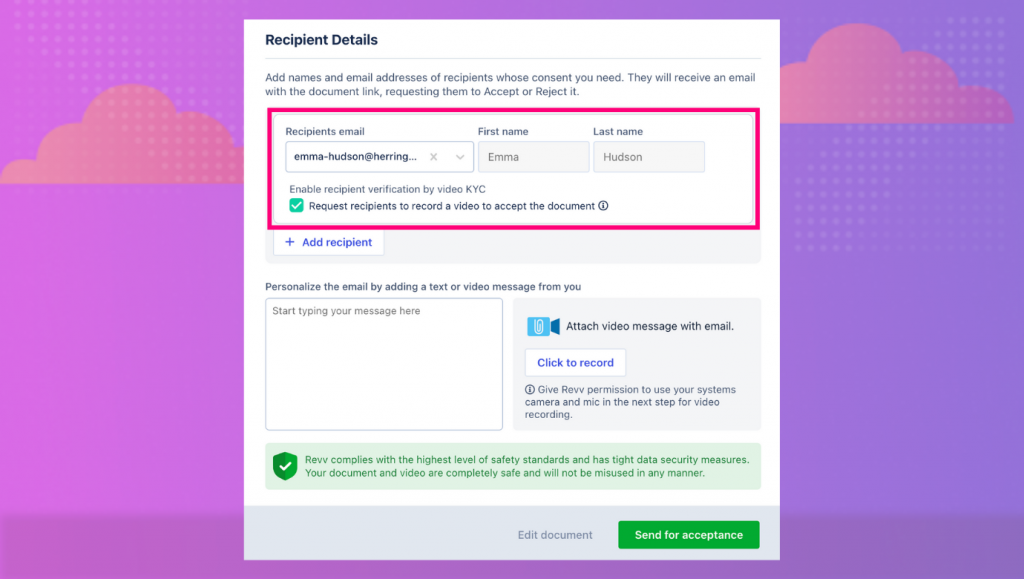 Recipient authentication method makes it more legal and protects from fraudulent activities
