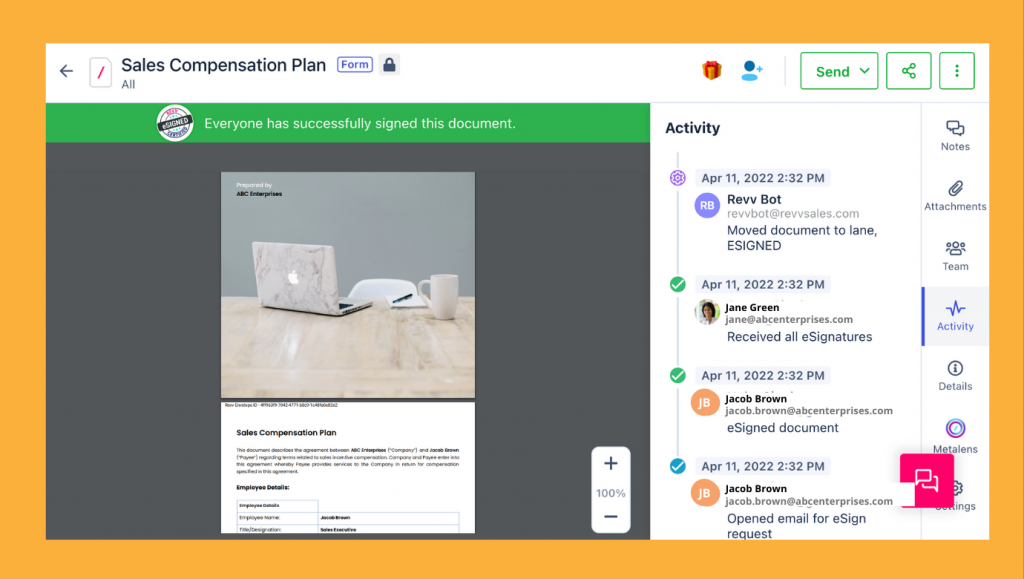 Monitor the action of users on sales compensation plans in real time with Revv's 'Activity' feature.