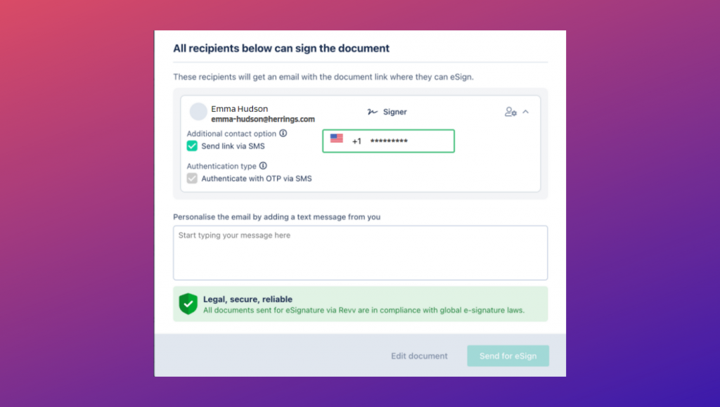 New hires are verified with Revv's email and SMS-OTP authentication methods
