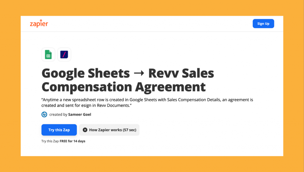 Use this Zap create send sales compensation plan agreements in bulk and send them for eSigning