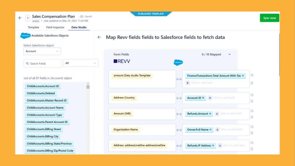 Revv's Data Studio feature enables users to map the data fields between their business app and Revv, without writing any code.