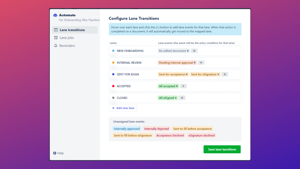 Team members or co workers help in new employee onboarding by easing the process with lane transitions in the pipeline