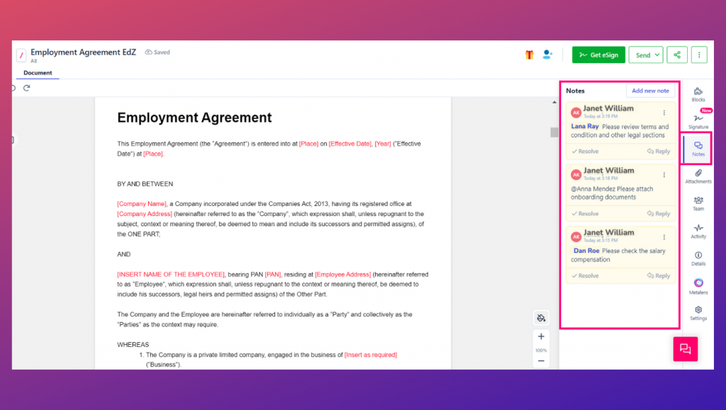 Collaborate seamlessly with your teams with Revv’s notes feature