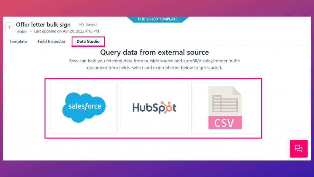 Map data from an external data source to Revv’s form-fields using Data Studio