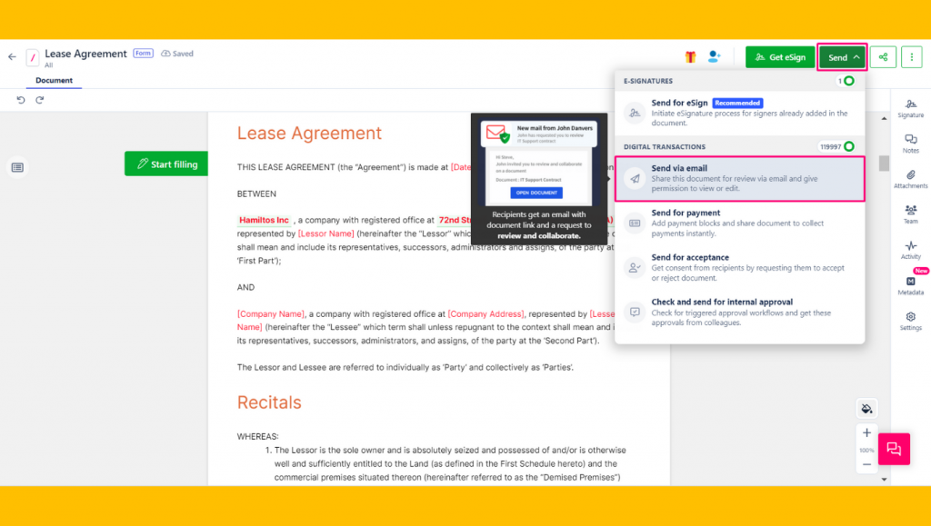 In your onboard partner program, send the documents for review via email to your partners